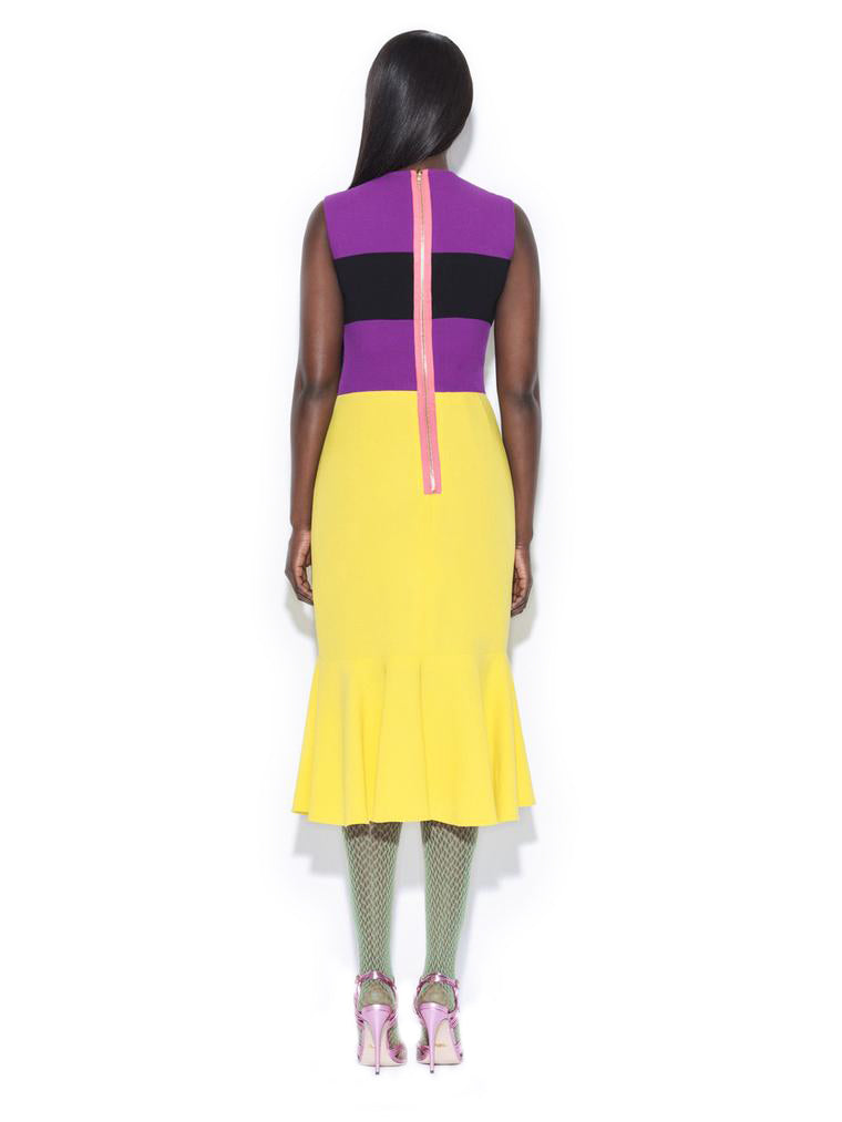 green emerald velvet dress Purple/Yellow/Black Color Blocking Dress