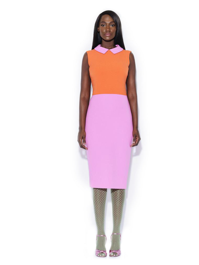 Pink/Orange Collared Color Blocking Dress
