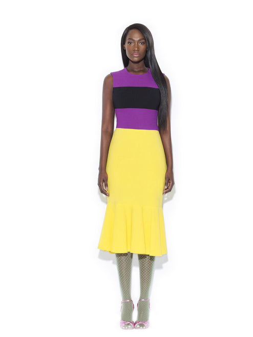 Purple/Yellow/Black Color Blocking Dress