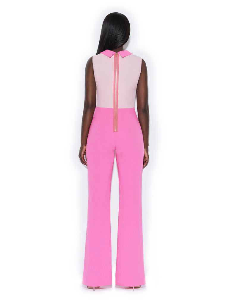 Pink Collared Jumpsuit with Panels