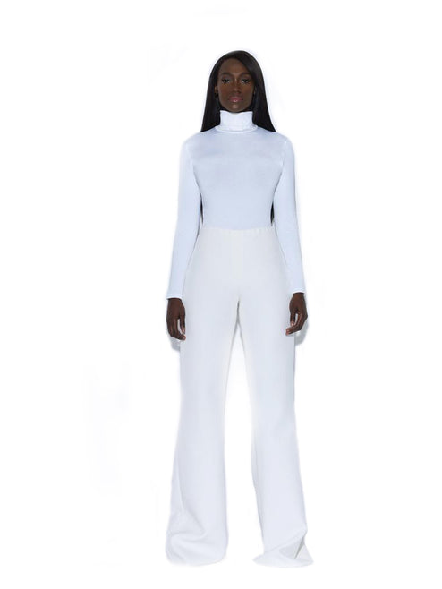 Icy White Casual Turtle Neck Bodysuit
